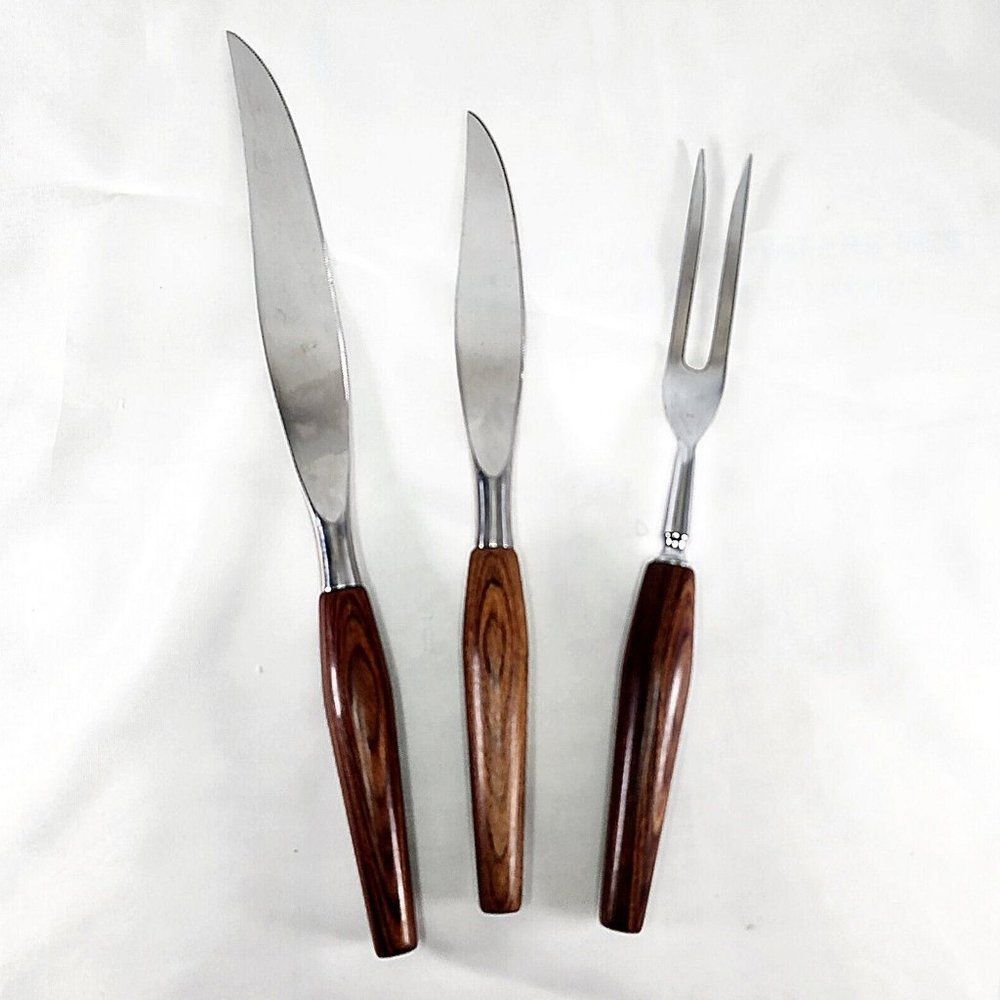 Mid Century Mode‎ Danish Sheffield England Teak Wood Handled 3-Piece Set